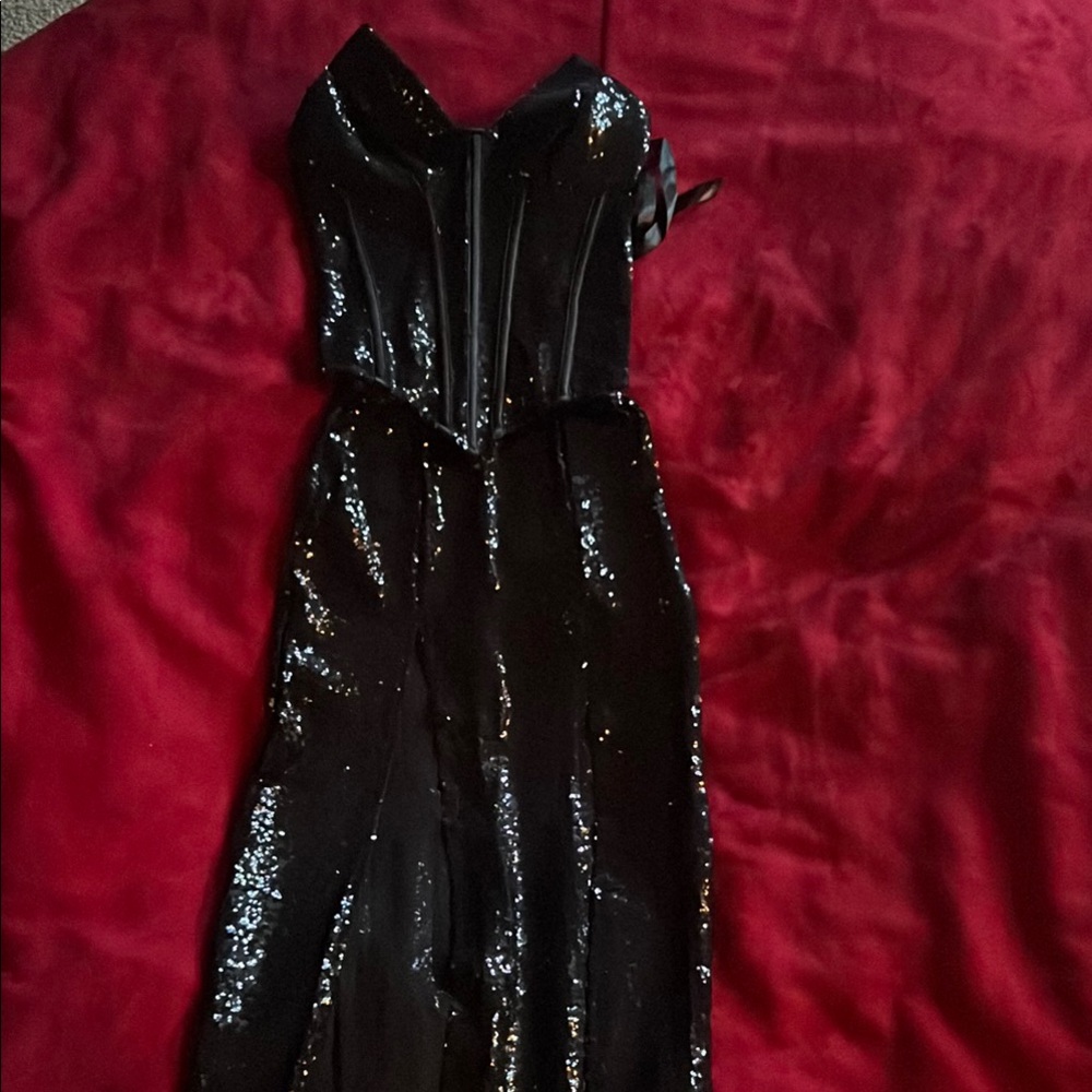 Roma Costume Black Sequin Strapless Corset and split skirt- Halloween  NWT